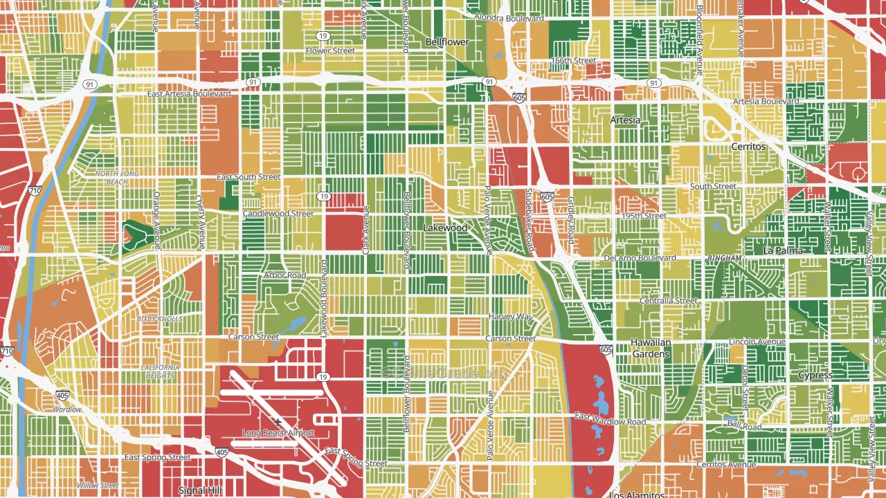 Lakewood, CA Map of Burglary Rates