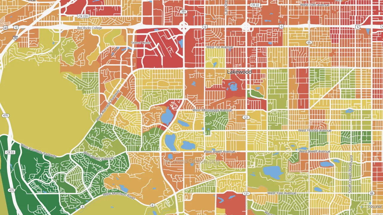 Lakewood, CO Map of Burglary Rates