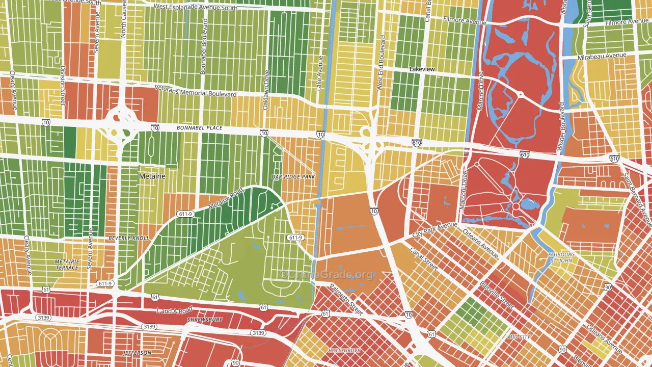 Lakewood, New Orleans, LA Map of Burglary Rates