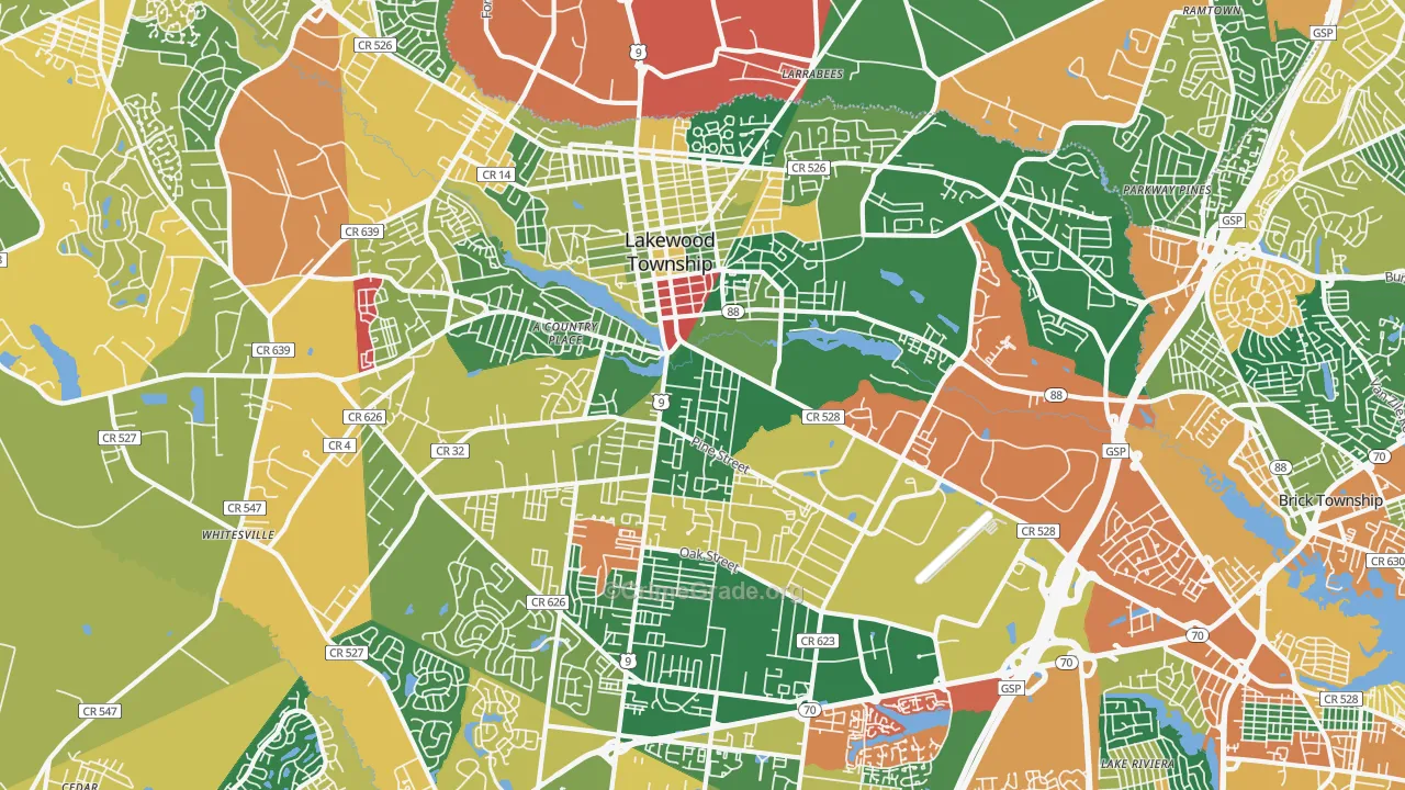 Lakewood, NJ Map of Burglary Rates