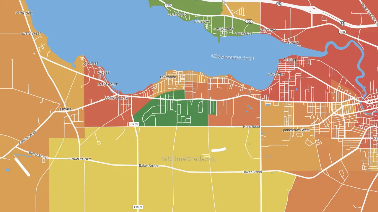 Lakewood, NY Map of Burglary Rates