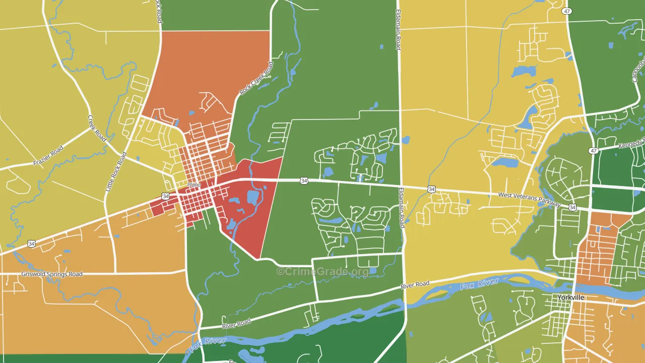 Lakewood Springs, Plano, IL Map of Burglary Rates
