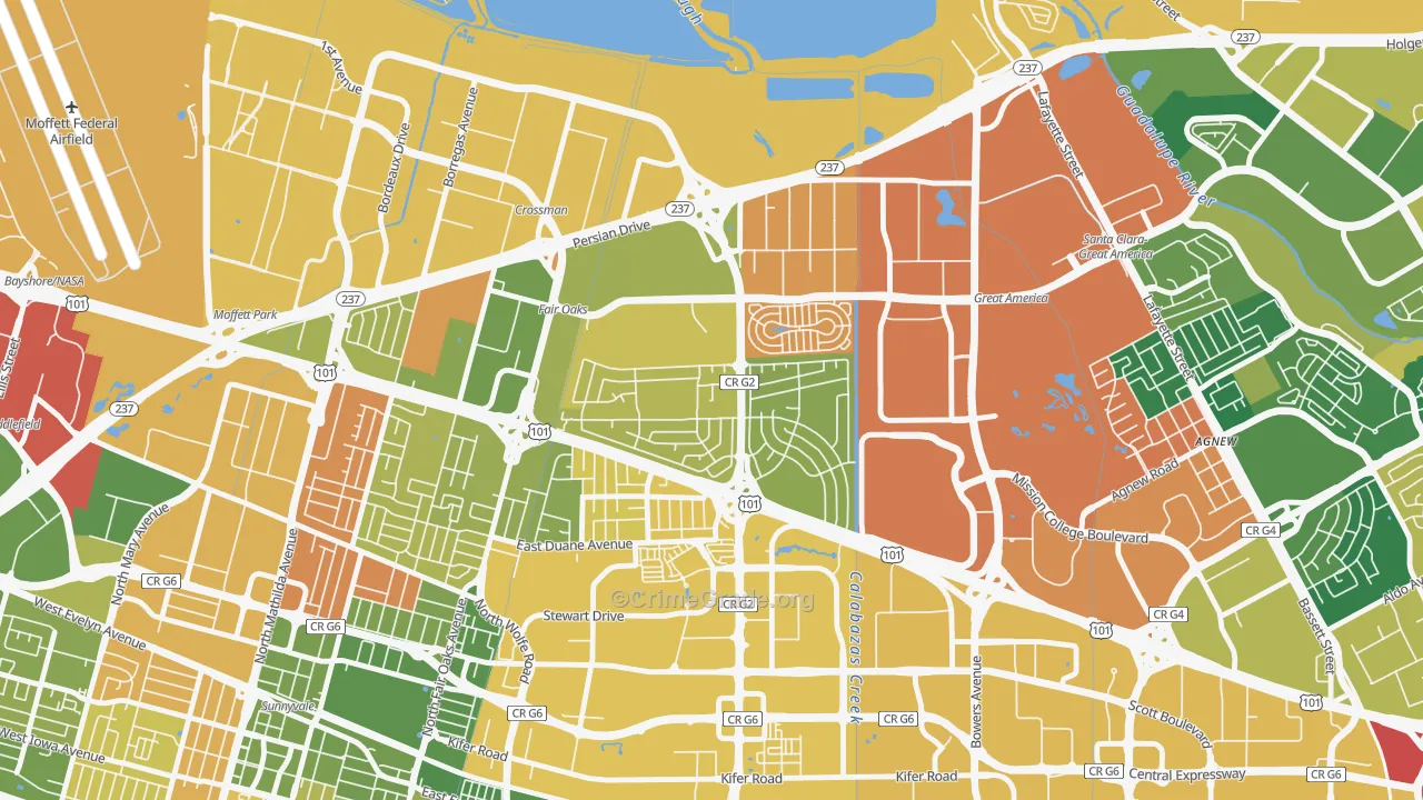 Lakewood, Sunnyvale, CA Map of Burglary Rates
