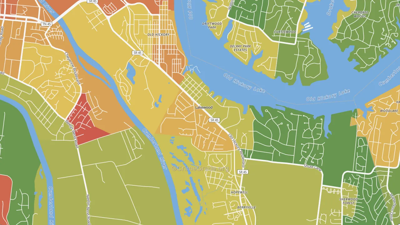 Lakewood, TN Map of Burglary Rates