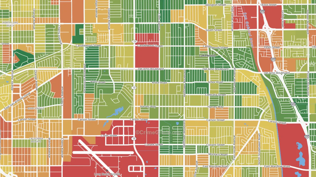 Lakewood Village, Long Beach, CA Map of Burglary Rates