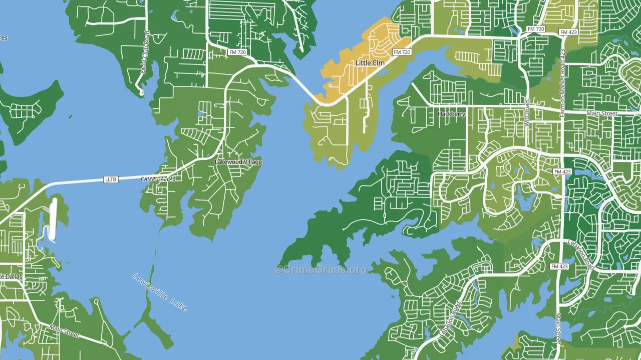 Lakewood Village, TX Map of Burglary Rates