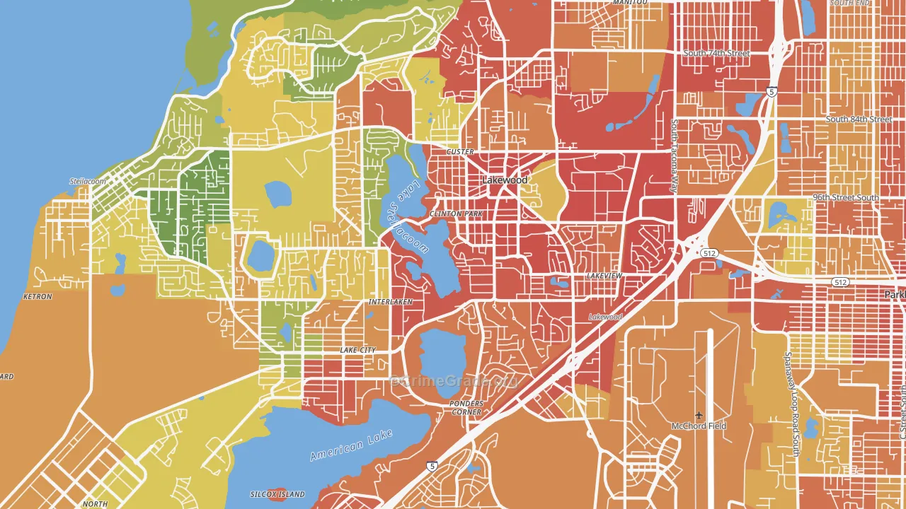 Lakewood, WA Map of Burglary Rates