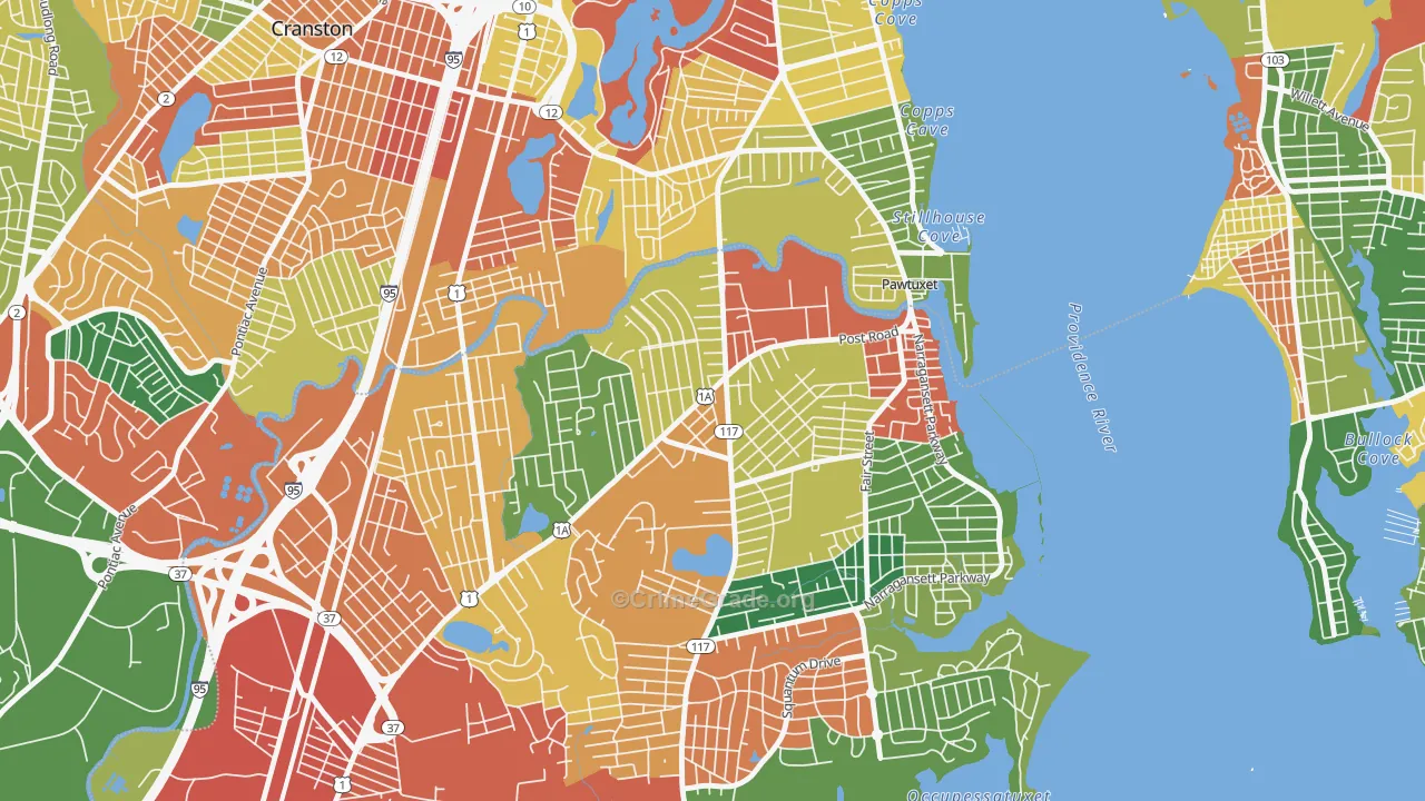 Lakewood, Warwick, RI Map of Burglary Rates