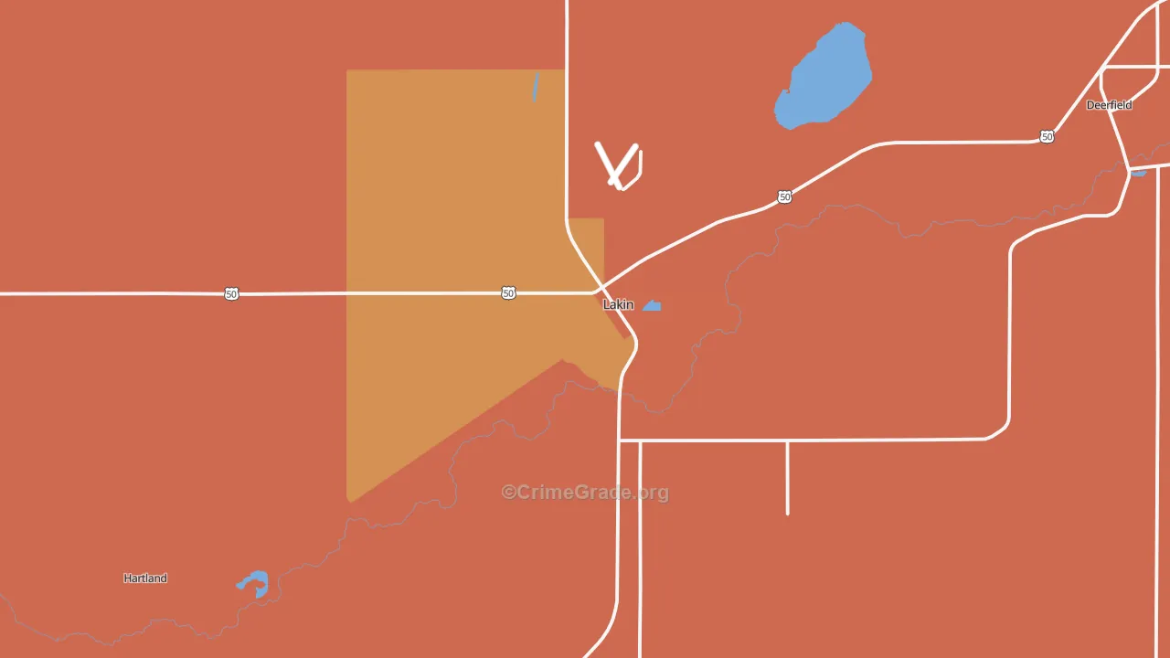 Lakin, KS Map of Burglary Rates