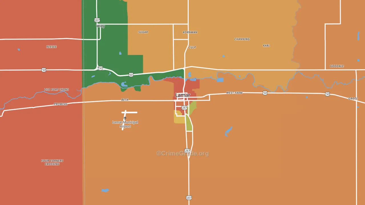 Lamar, CO Map of Burglary Rates
