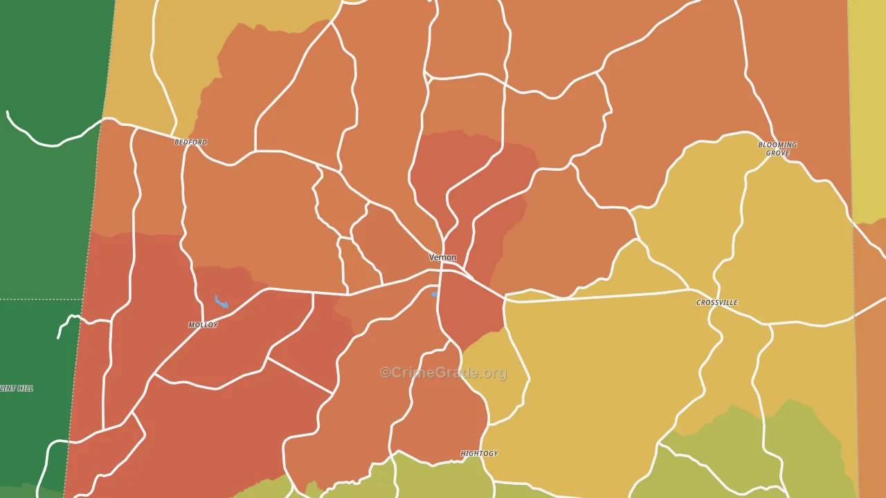 Lamar County, AL Map of Burglary Rates