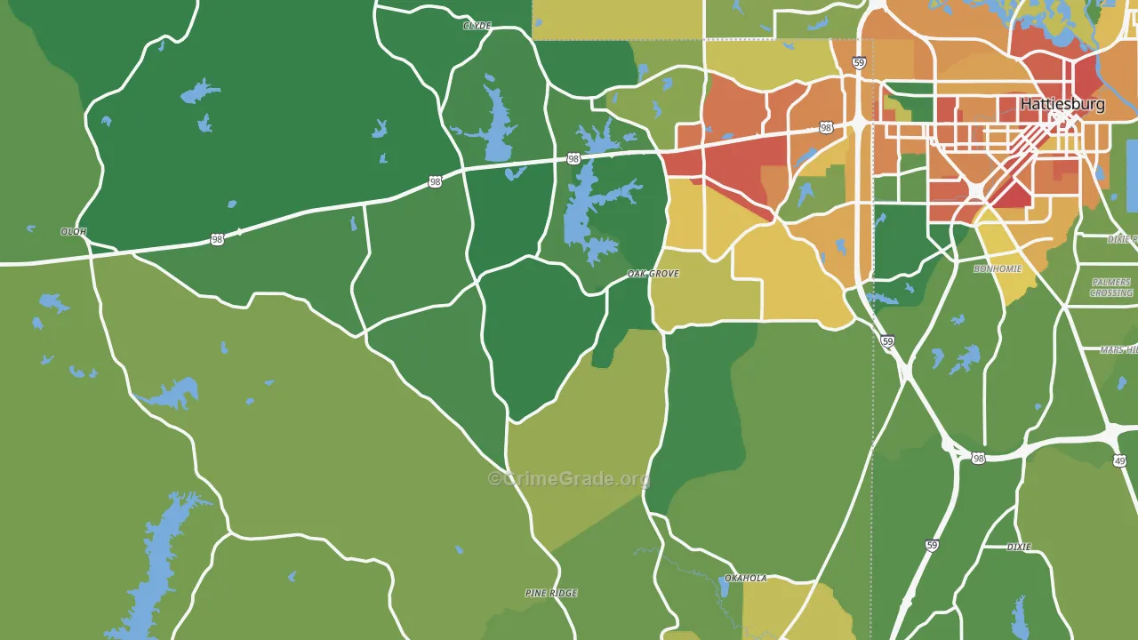 Lamar County, MS Map of Burglary Rates