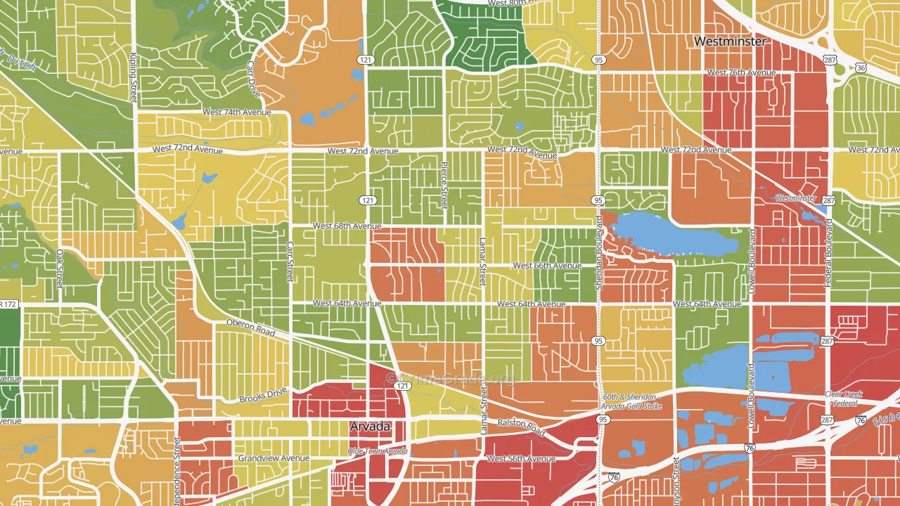 Lamar Heights Area, Arvada, CO Map of Burglary Rates