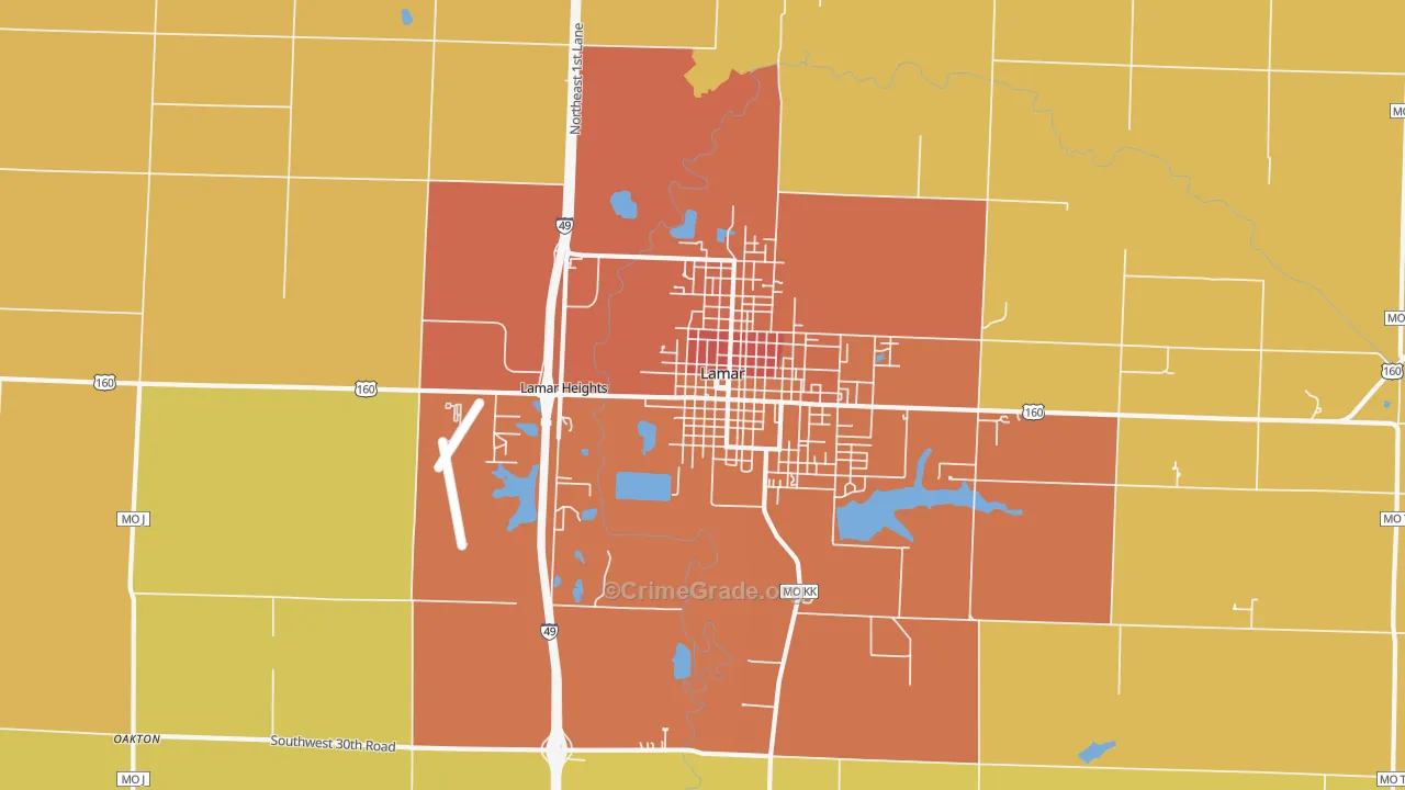 Lamar Heights, MO Map of Burglary Rates