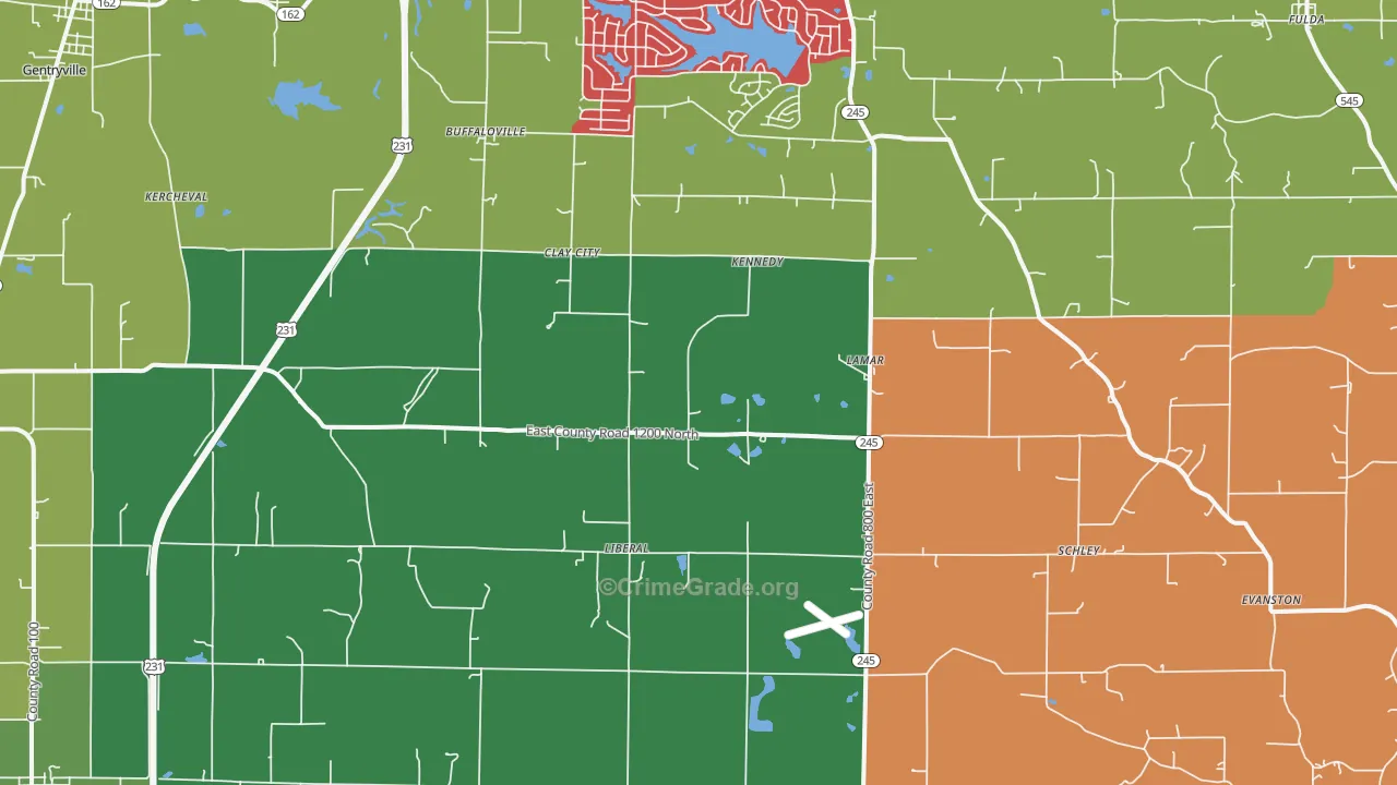 Lamar, IN Map of Burglary Rates