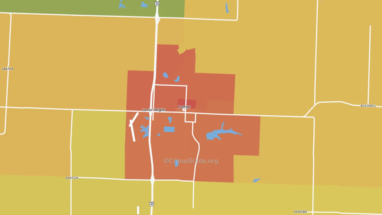 Lamar, MO Map of Burglary Rates