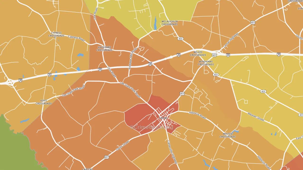 Lamar, SC Map of Burglary Rates