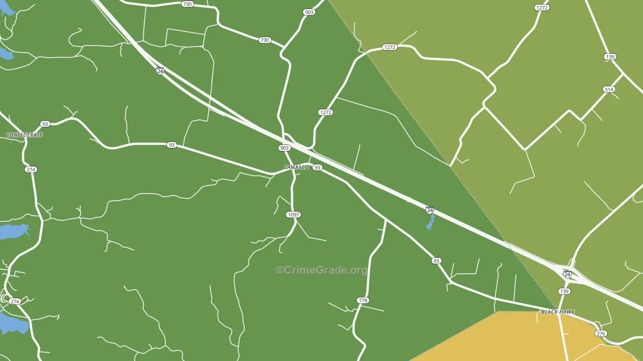 Lamasco, KY Map of Burglary Rates