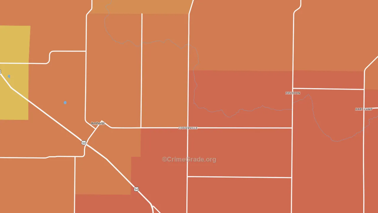 Lamb County, TX Map of Burglary Rates