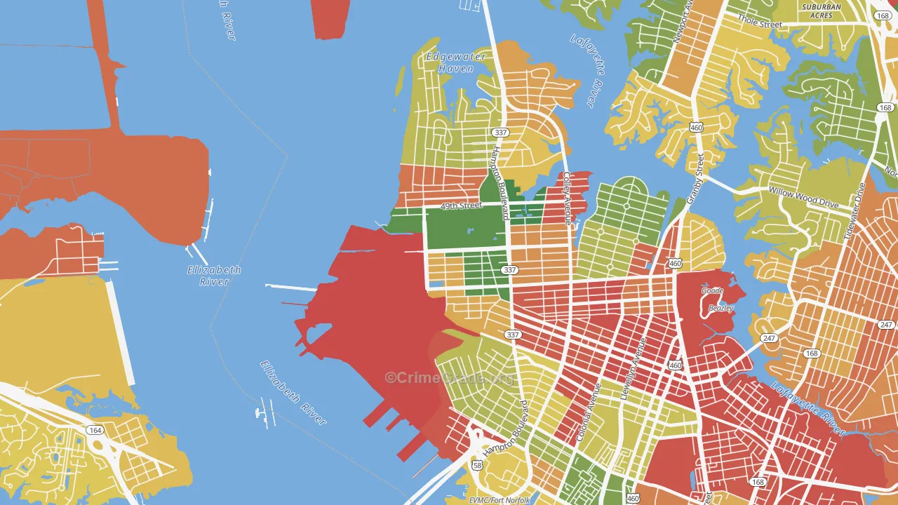 Lamberts Point, Norfolk, VA Map of Burglary Rates