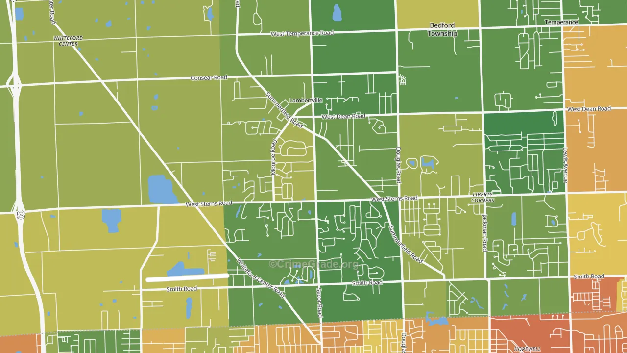 Lambertville, MI Map of Burglary Rates