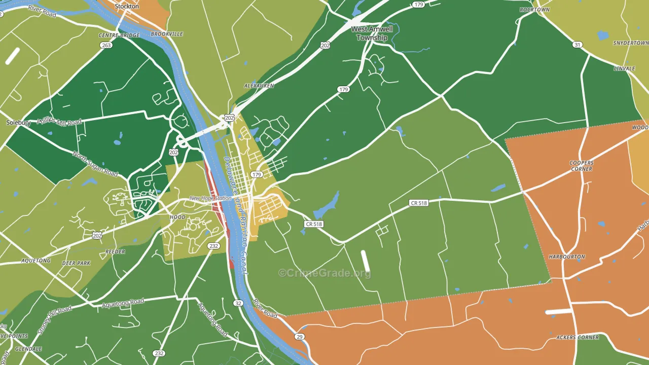Lambertville, NJ Map of Burglary Rates