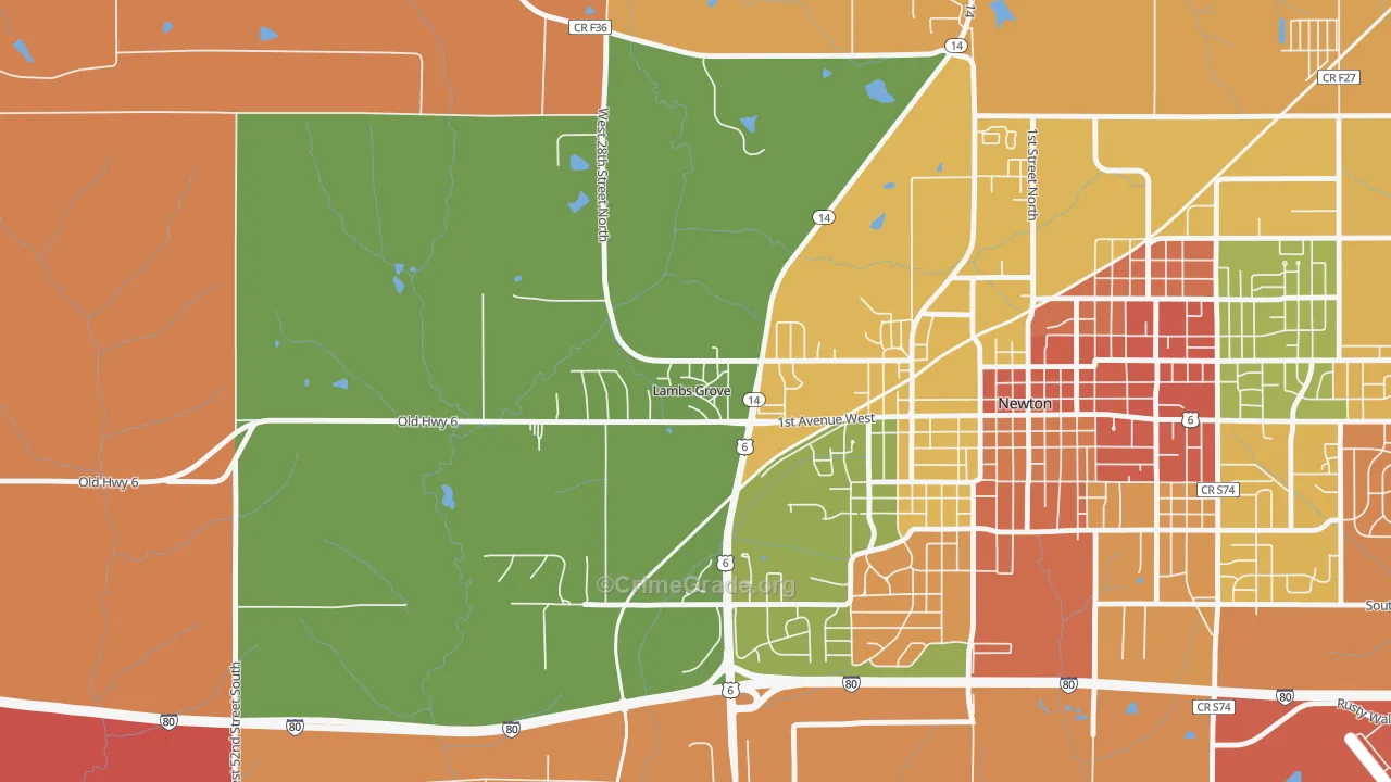 Lambs Grove, IA Map of Burglary Rates