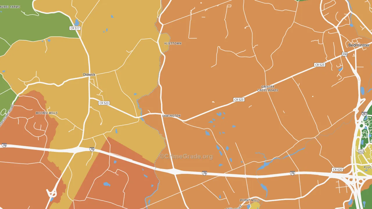 Lamington, NJ Map of Burglary Rates