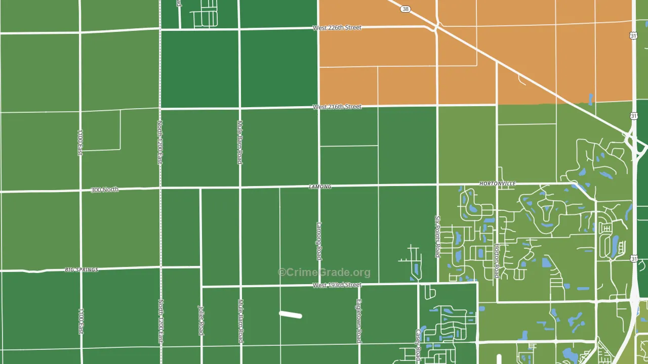 Lamong, IN Map of Burglary Rates