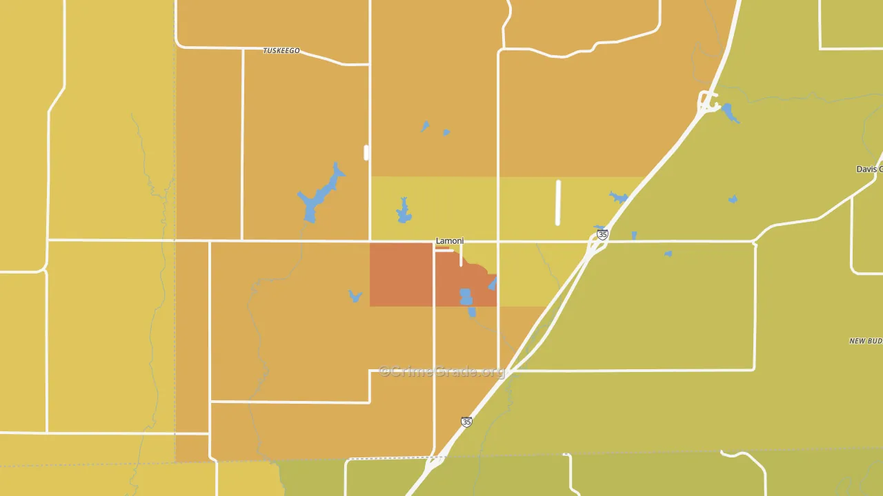 Lamoni, IA Map of Burglary Rates