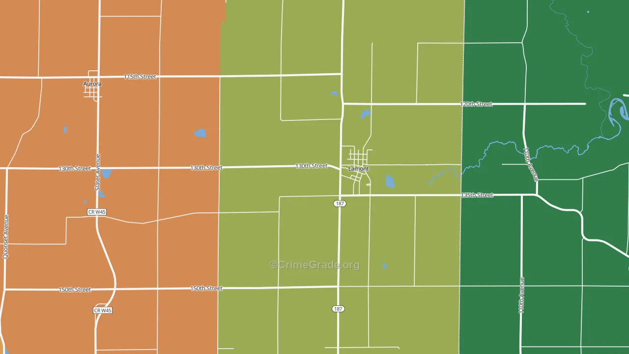 Lamont, IA Map of Burglary Rates