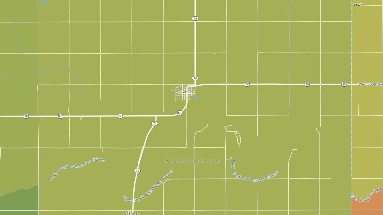 Lamont, OK Map of Burglary Rates