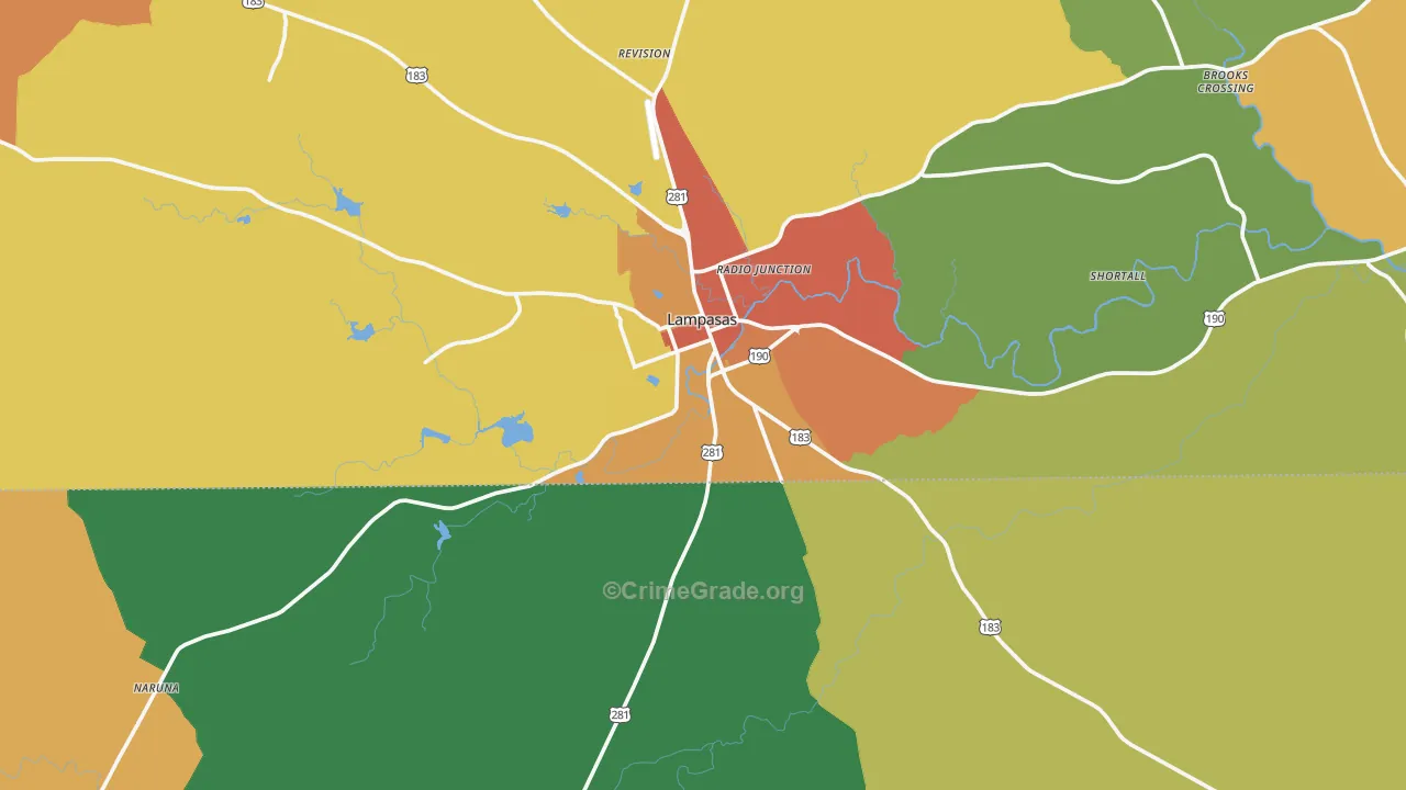Lampasas, TX Map of Burglary Rates