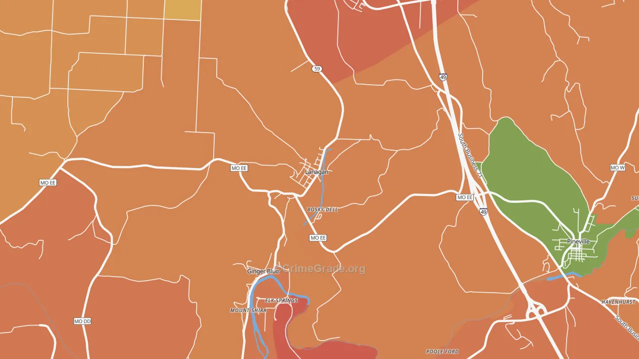 Lanagan, MO Map of Burglary Rates
