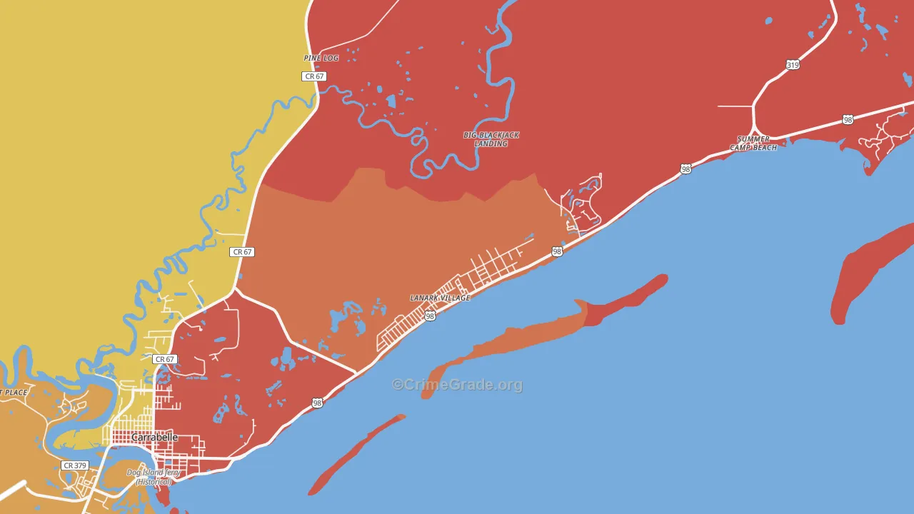 Lanark Village, FL Map of Burglary Rates