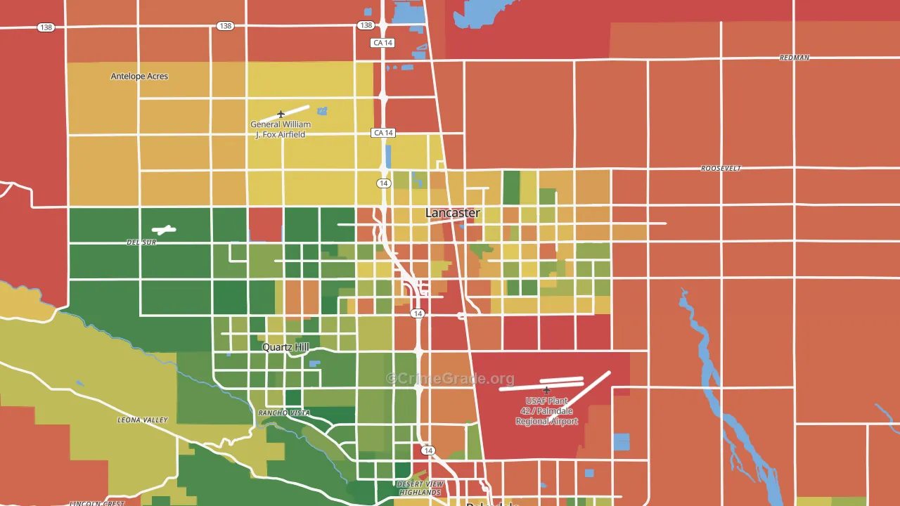 Lancaster, CA Map of Burglary Rates