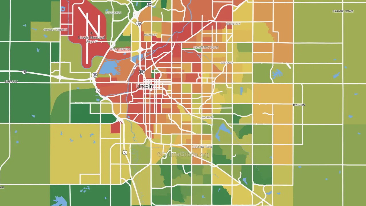 Lancaster County, NE Map of Burglary Rates