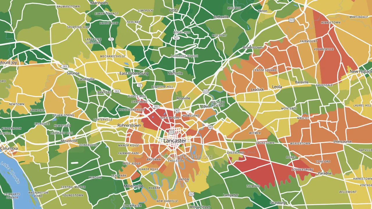 Lancaster County, PA Map of Burglary Rates