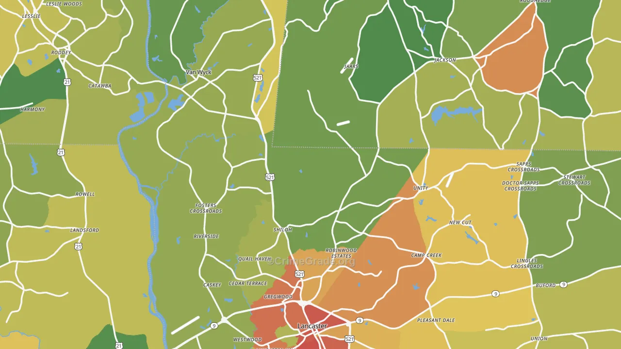 Lancaster County, SC Map of Burglary Rates