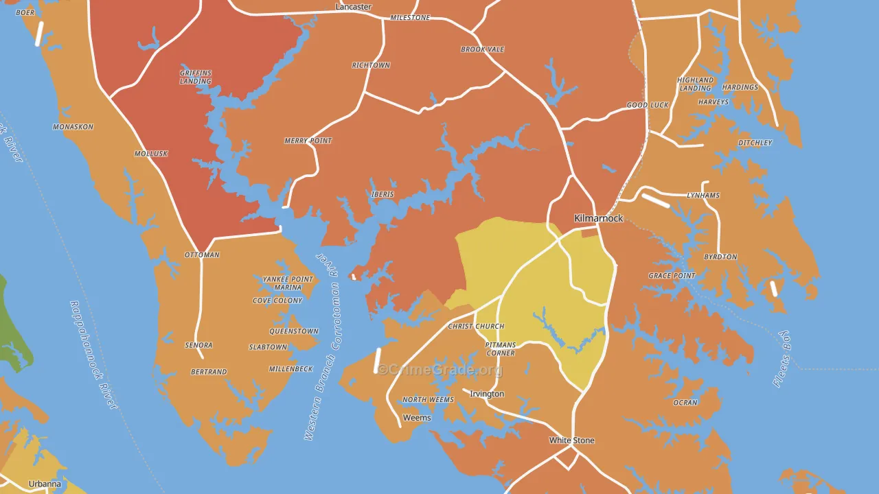 Lancaster County, VA Map of Burglary Rates