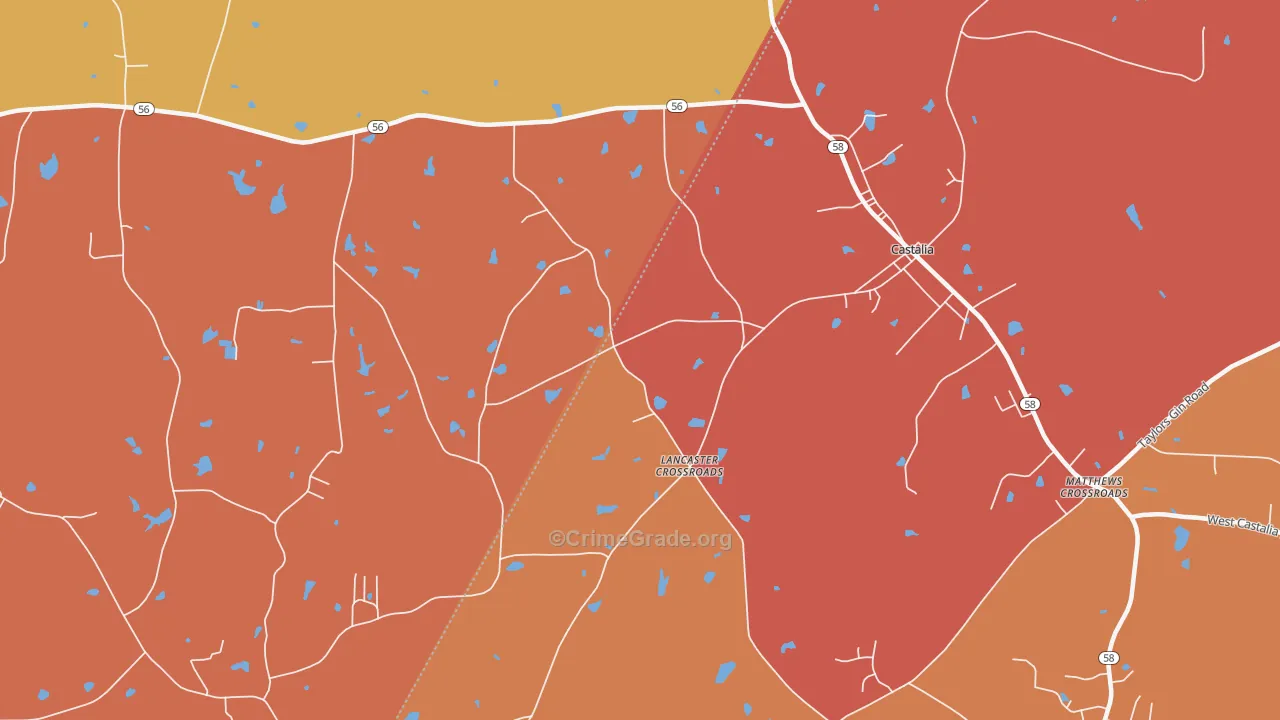 Lancaster Crossroads, NC Map of Burglary Rates