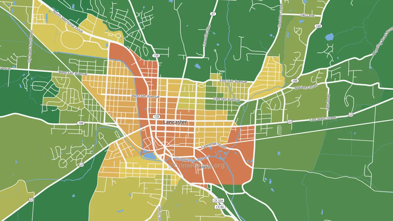 Lancaster Historic District, Lancaster, OH Map of Burglary Rates