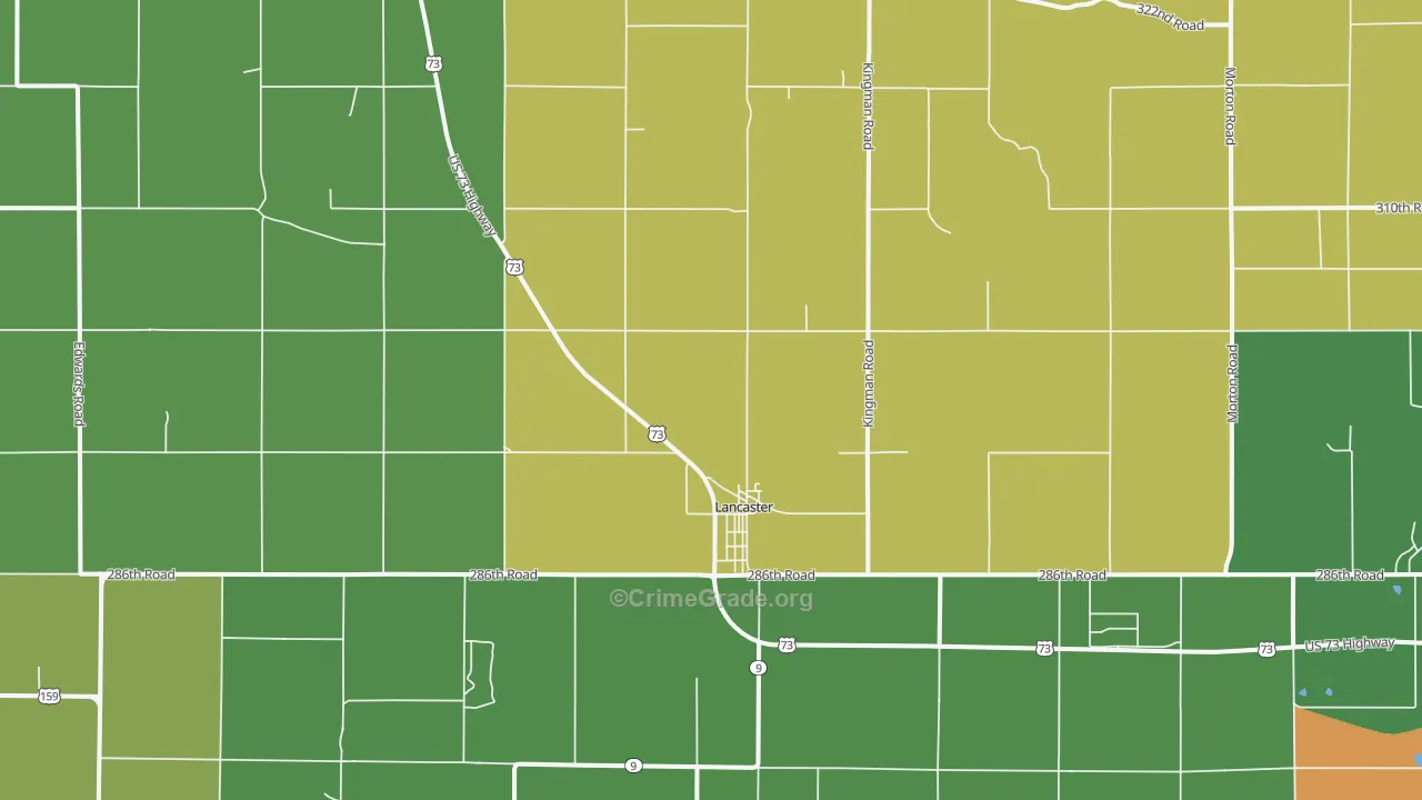 Lancaster, KS Map of Burglary Rates