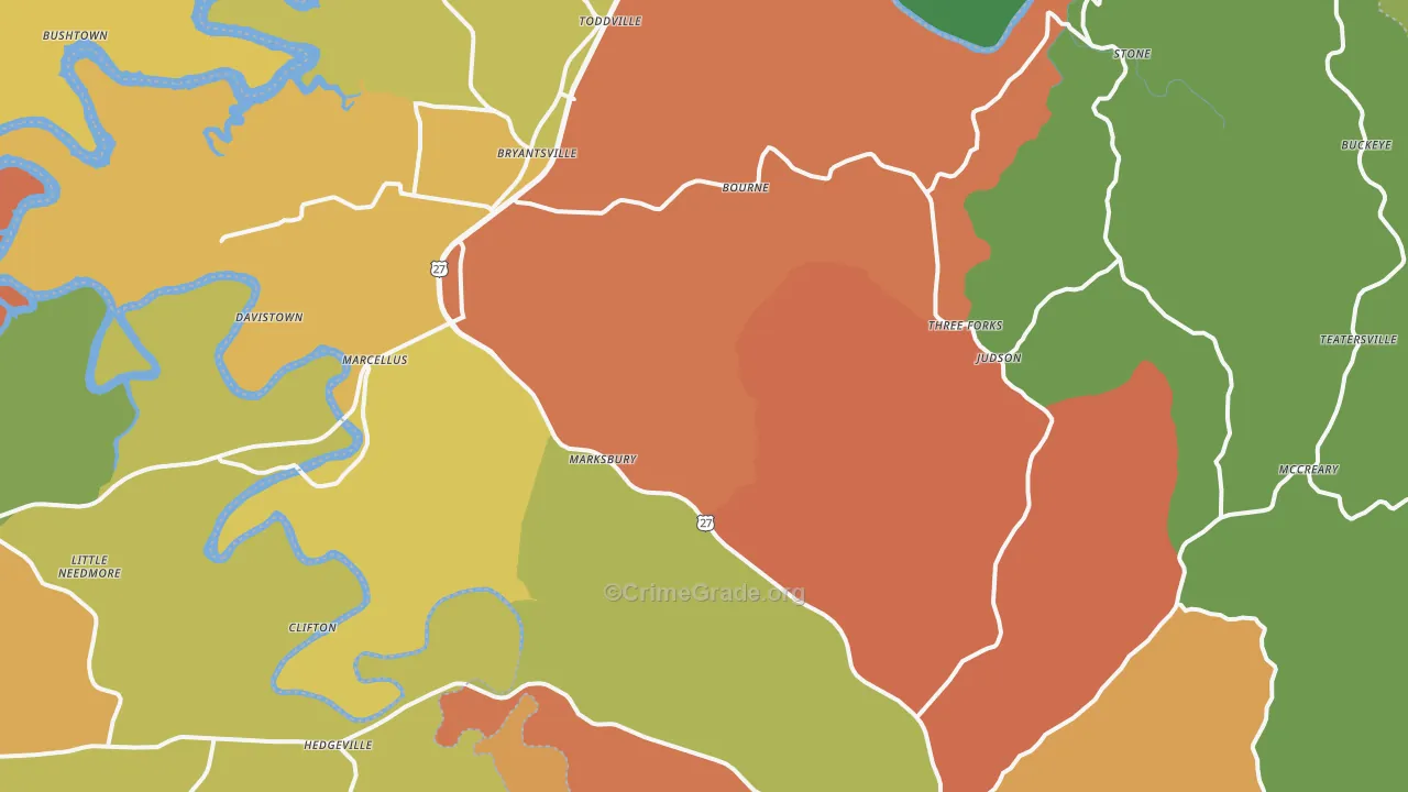 Lancaster, KY Map of Burglary Rates