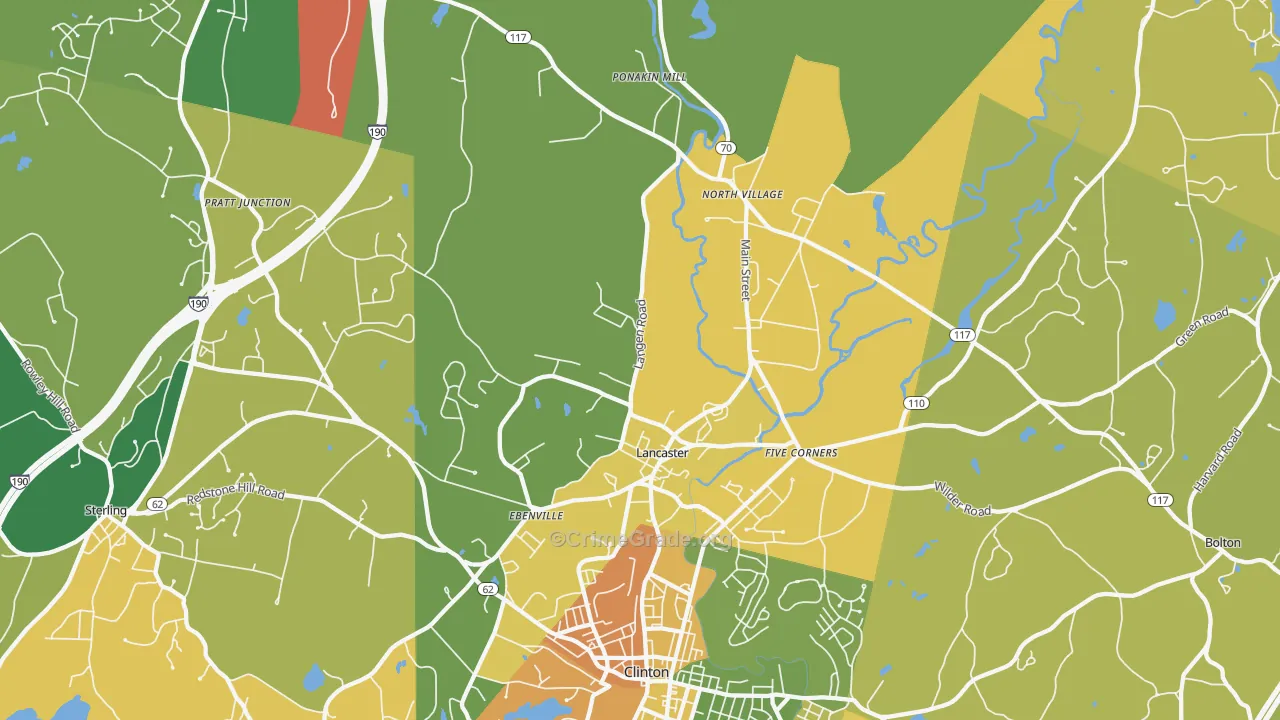 Lancaster, MA Map of Burglary Rates