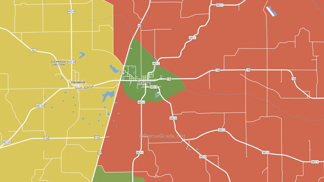 Lancaster, MO Map of Burglary Rates