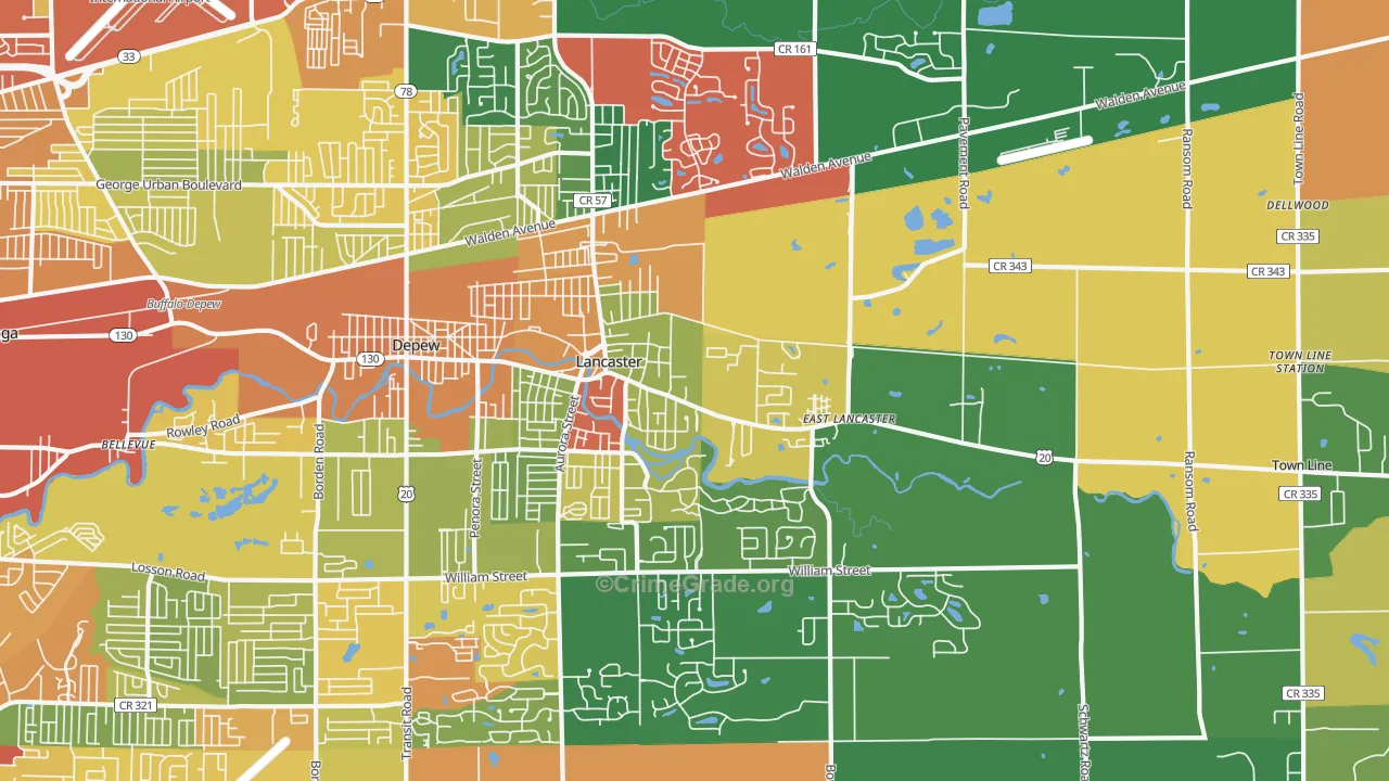 Lancaster, NY Map of Burglary Rates