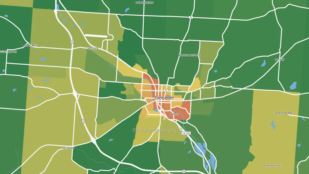 Lancaster, OH Map of Burglary Rates