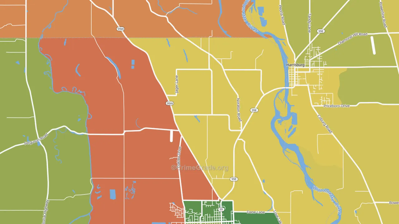 Lancaster, OR Map of Burglary Rates