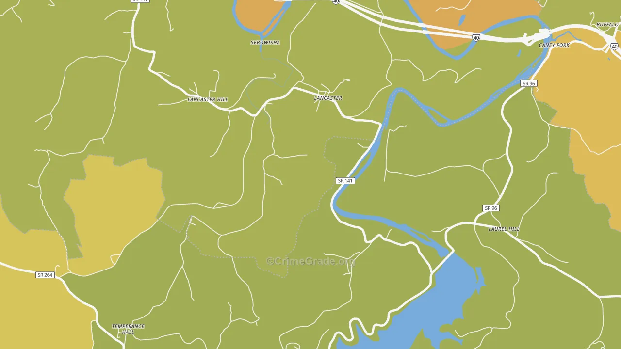 Lancaster, TN Map of Burglary Rates